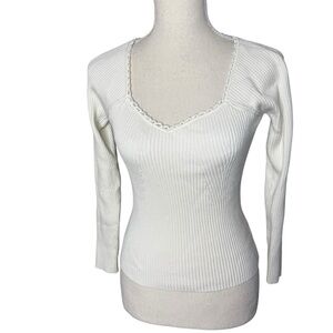 HOUSE OF HARLOW 1960 White Sweetheart Ribbed Knit Top Small